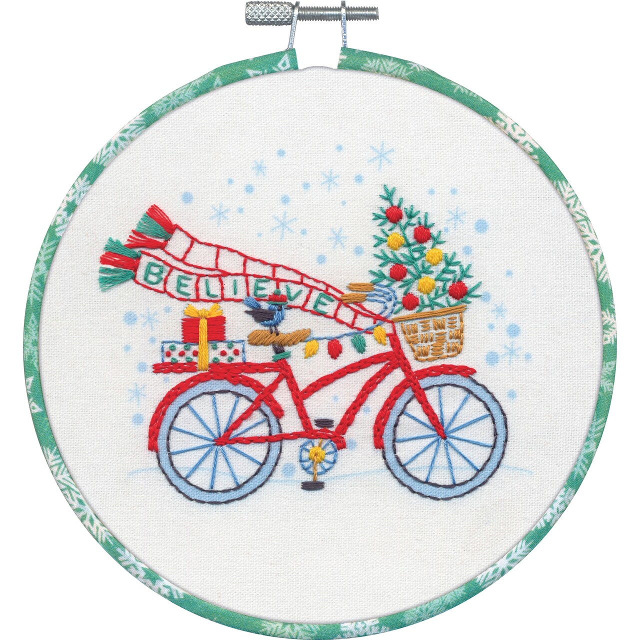 DIY Dimensions Holiday Bicycle Christmas Crewel Embroidery Hoop Kit